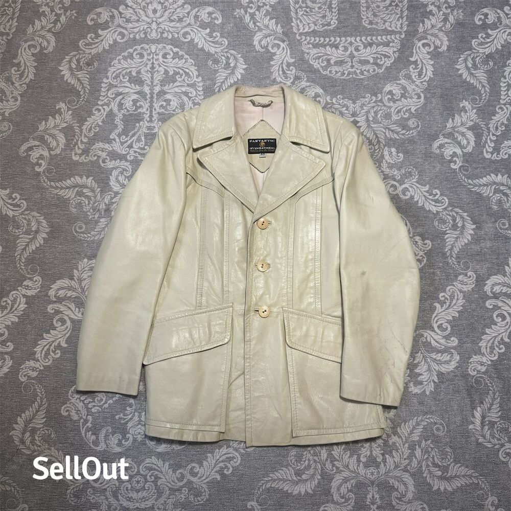 Vintage Men's Ivory Leather Motorcycle Jacket Size 40 Mid-Length